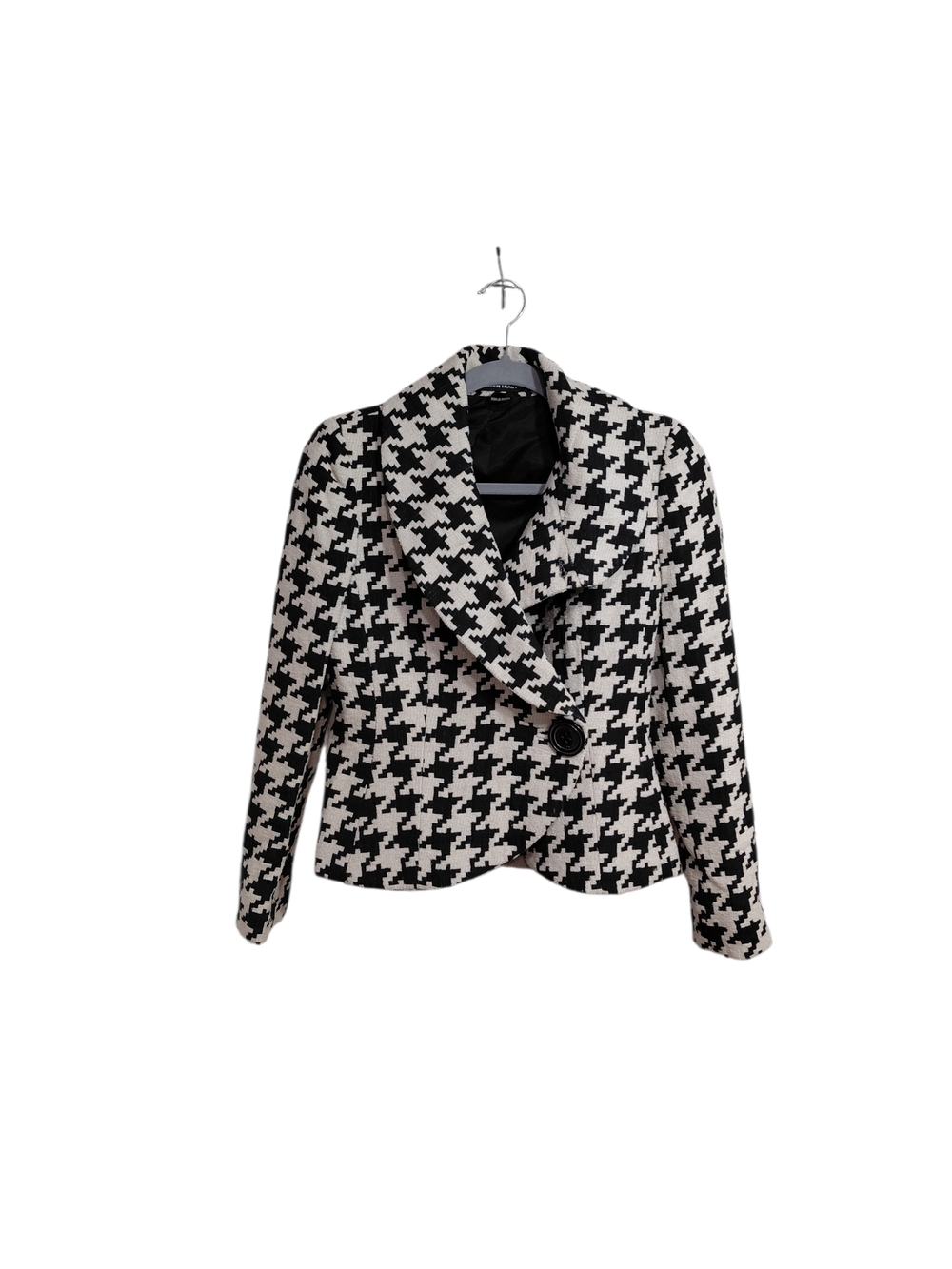 Women's Houndstooth Single-Button Blazer Jacket - Black & White